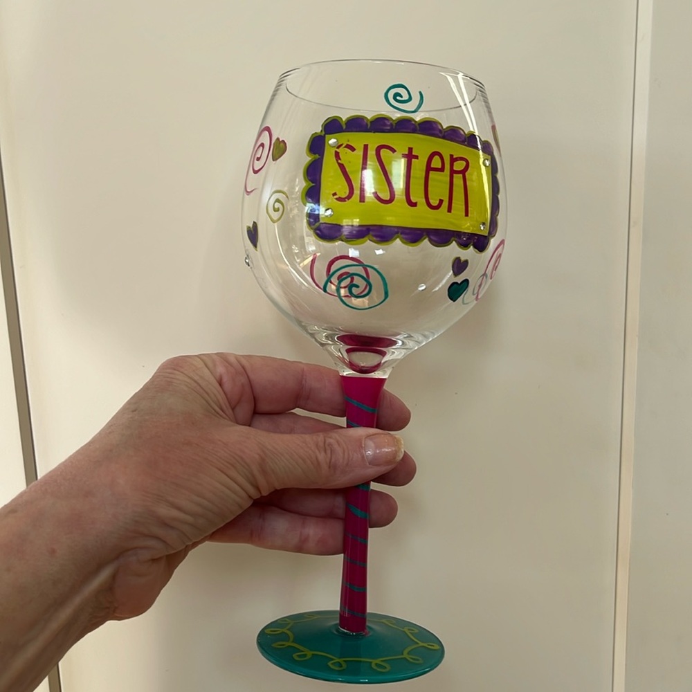 “Sister” wine glass. Hand painted